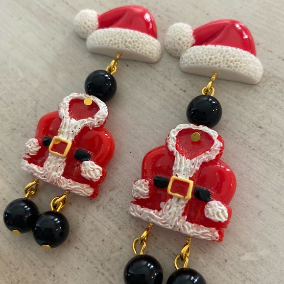 Holiday Mr Santa Claus earrings Christmas joyful holly bright fun unique long - Picture 4 of 4